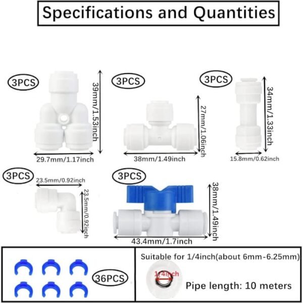 Tubo de 10m de 1/4" para sistema RO conexión (Y + T + I + L + tipo + válvula de Cierre) - Imagen 7